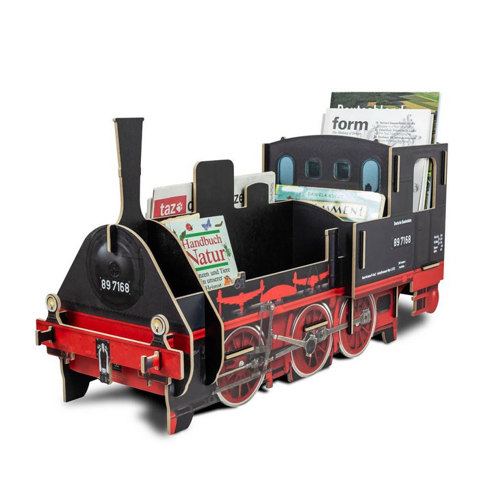 Werkhaus Lokomotive T3 – Zeitschriftenständer & Bücherbox aus Holz, 6 Fächer