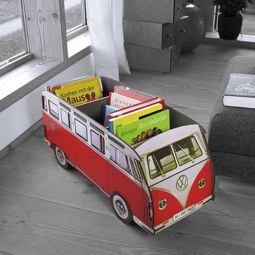 Werkhaus VW T1 Bücherbus – Retro-Bücherregal & Aufbewahrungsbox aus Holz, 81 cm