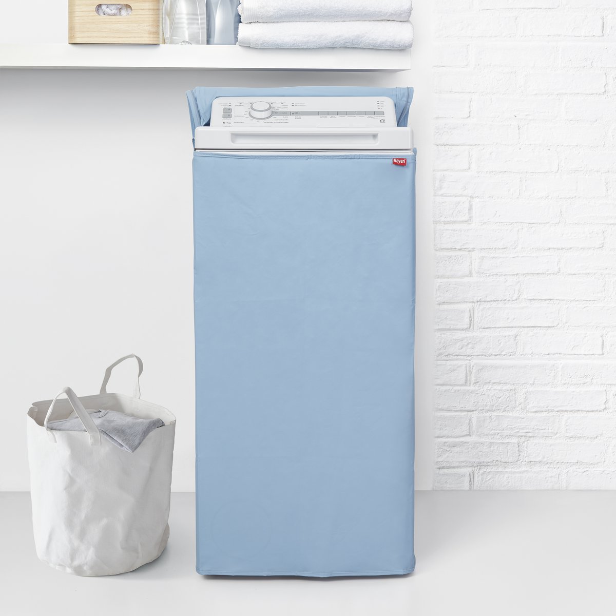 Waschmaschinenabdeckung Toplader 84×65×45 cm – Schutz in Weiß-Flieder mit Reißverschluss