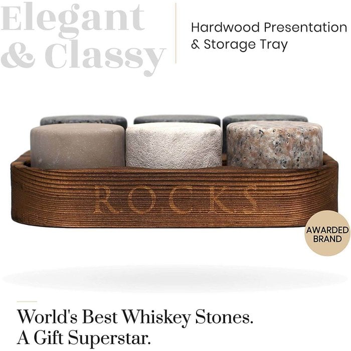 Whiskey Kühlsteine aus Naturgranit – Rundes 6er‑Set in Premium‑Geschenkbox