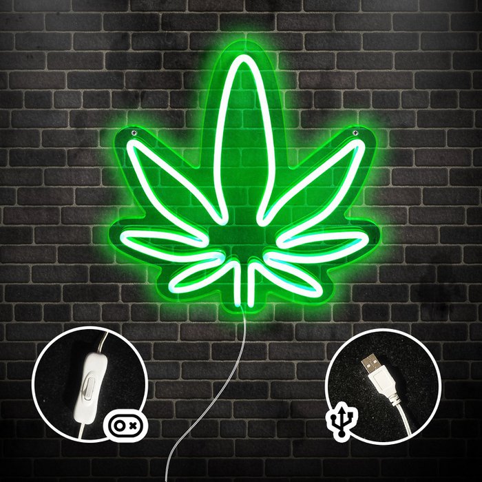 Weed Neon Lamp – LED Cannabisblatt USB-Leuchte, 32 cm