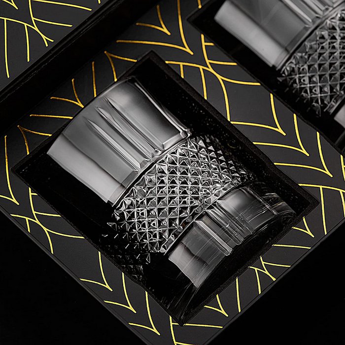 ROCKS™ Eco Crystal Reserve – Whiskeygläser aus emissionsfreiem Kristall in Goldfolien-Box