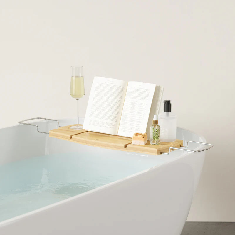 Badewannenablage Aquala – Ausziehbares Badewannenbrett aus Bambus