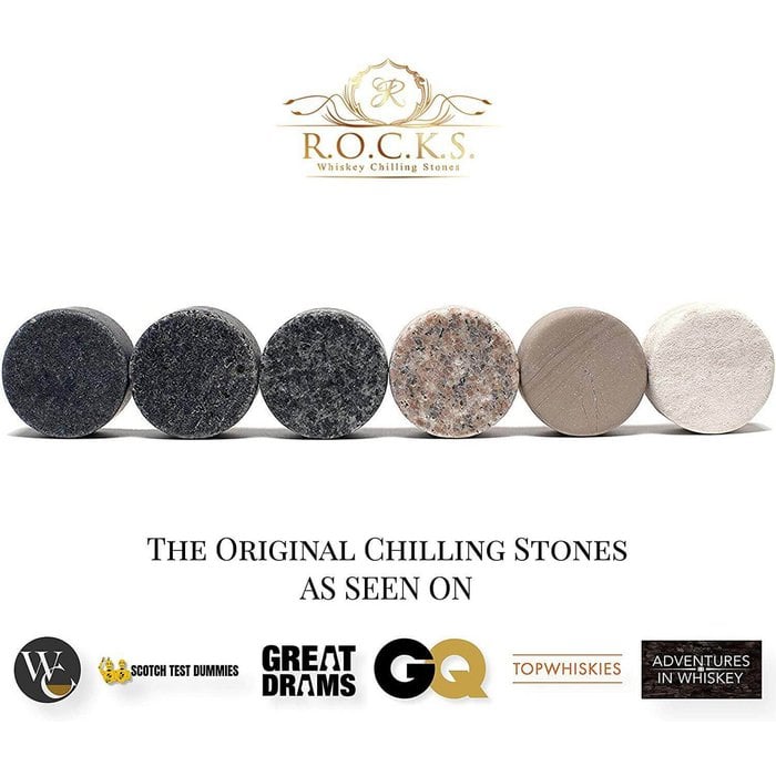 ROCKS™ Whiskey Decanter Geschenkset – 650 ml Karaffe, 2 Kristallgläser & 6 Granit Kühlsteine