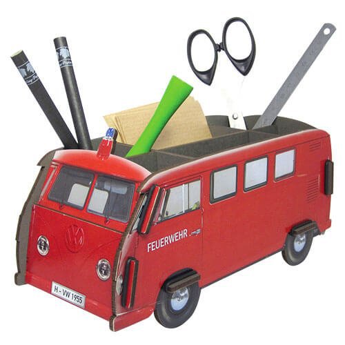 Werkhaus VW T1 „Feuerwehr“ – Stiftebox & Schreibtisch-Organizer aus Holz