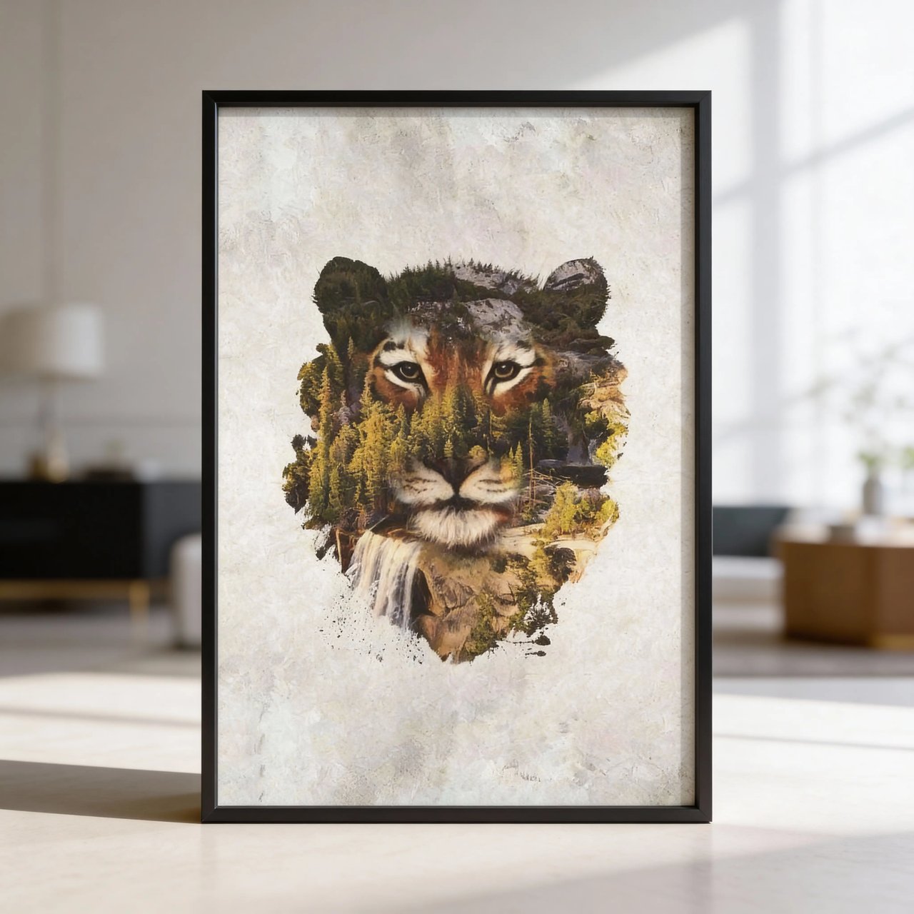 Hustling Sharks Observe Löwe Leinwandbild Silber Schattenfuge 30x45cm