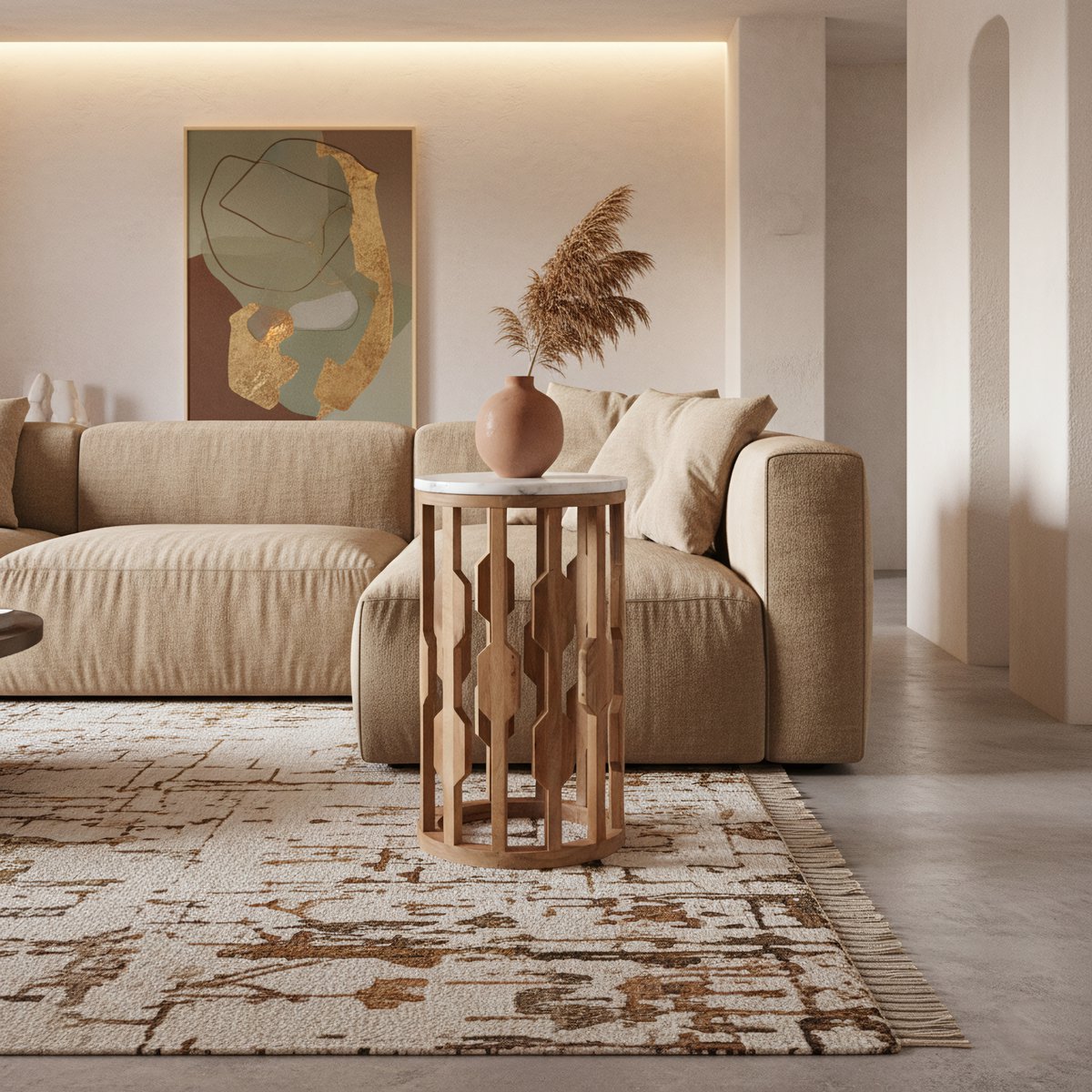 Raw Materials Aceh Beistelltisch Marmor weiß & Mangoholz 40x40x50 cm