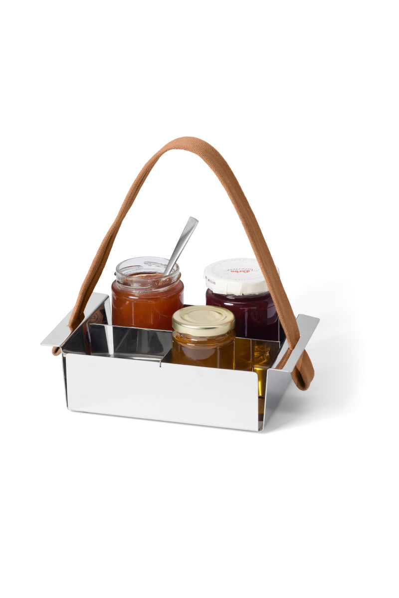 A TAVOLA Table Caddy – Hochglanzpolierter Edelstahl mit Leinen-Tragegriff, 20x13x6 cm, vielseitig und stilvoll