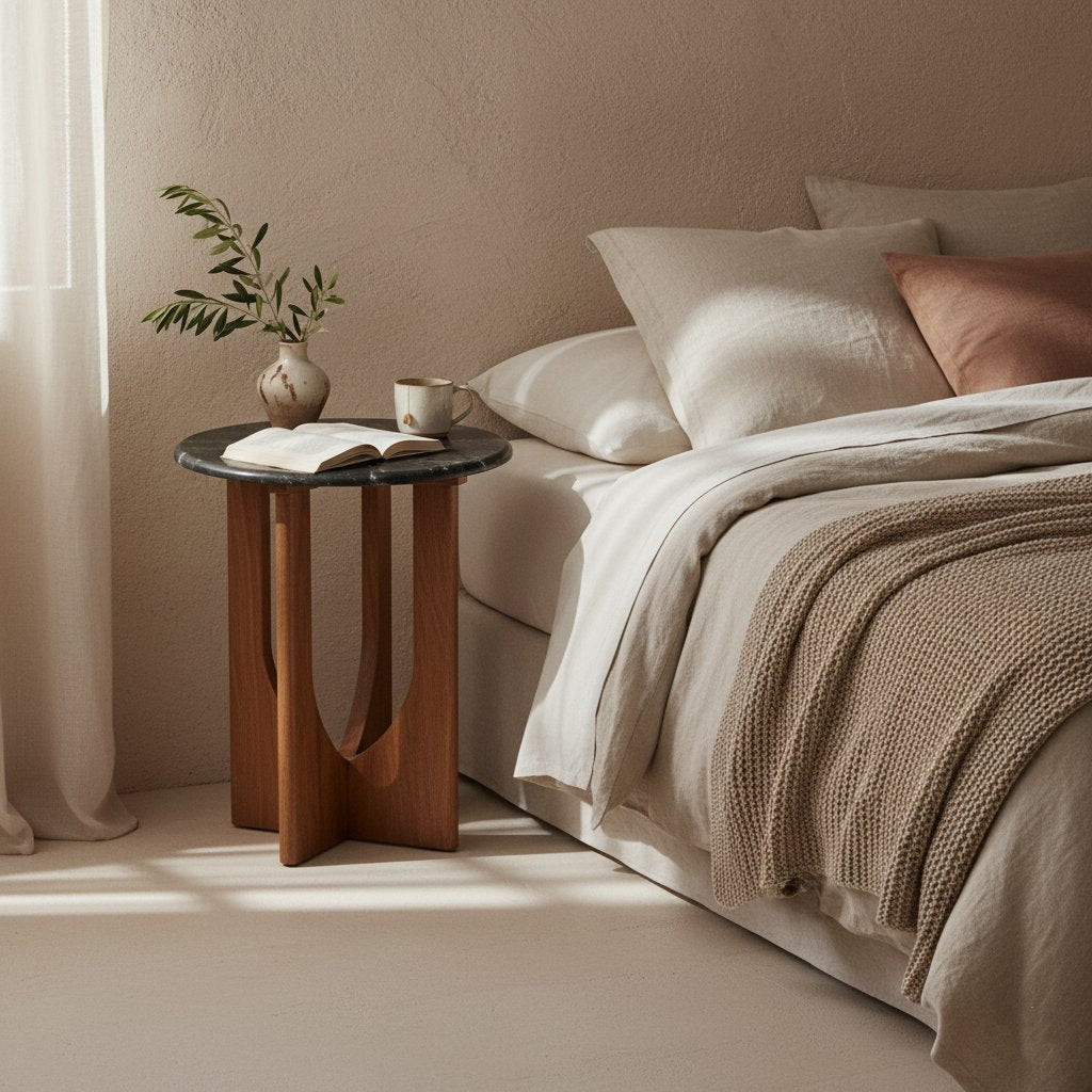 Raw Materials Beistelltisch Brunei Marmor Schwarz & Mangoholz 50cm