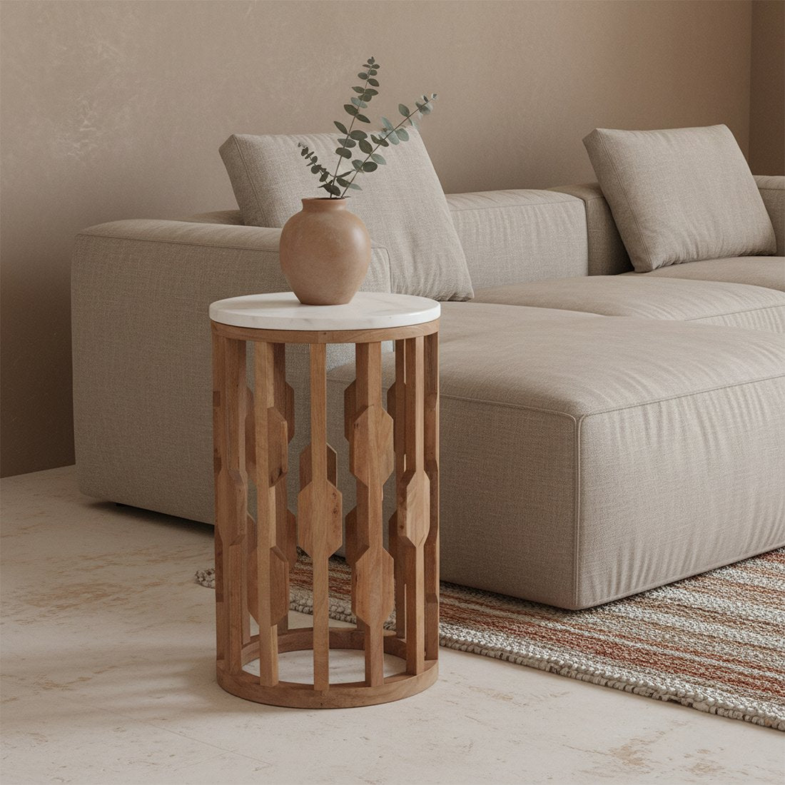 Raw Materials Aceh Beistelltisch Marmor weiß & Mangoholz 40x40x50 cm