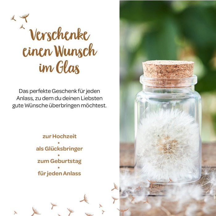 Wunscherfüller – Pusteblume im Glas mit Korken | Handgemachtes Glück zum Verschenken