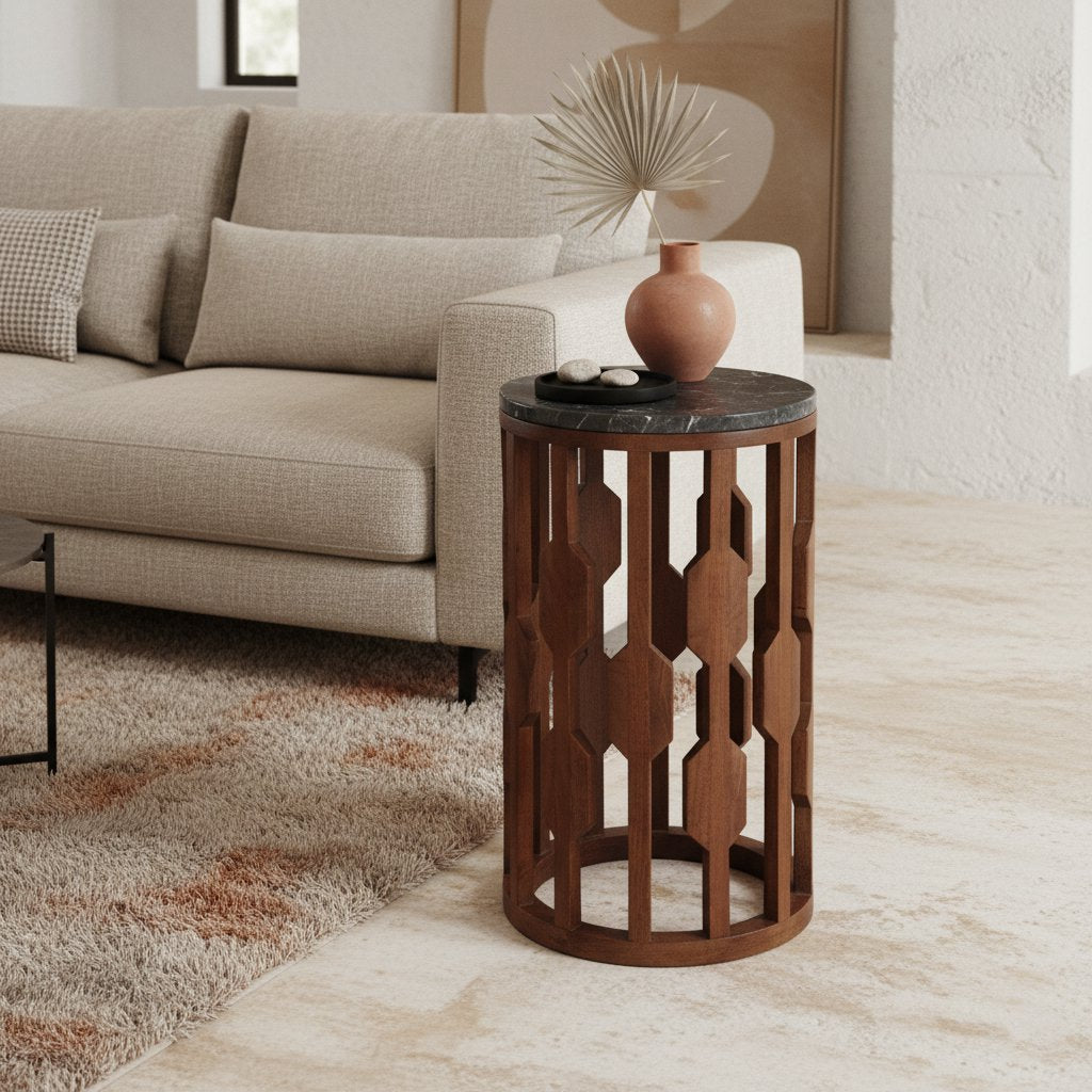 Raw Materials Lampung Beistelltisch Marmor Schwarz 40x40cm Design