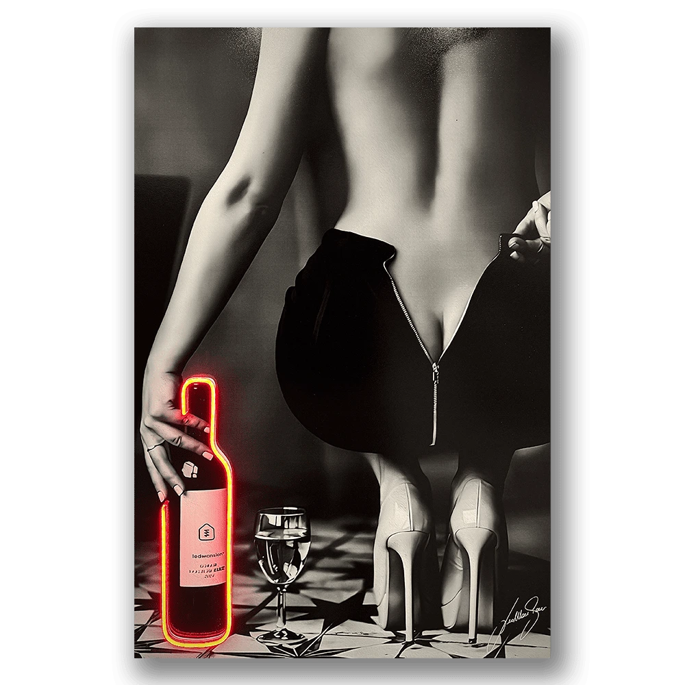 LEDMansion LED-Wandbild Verführung & Wein 40x60cm - Moderne Wandkunst