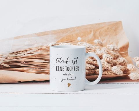 Spruchtasse „Glück ist …“ – Geschenk-Tasse in Varianten für Schwester, Bruder, Sohn, Tante (330 ml, beidseitig bedruckt)