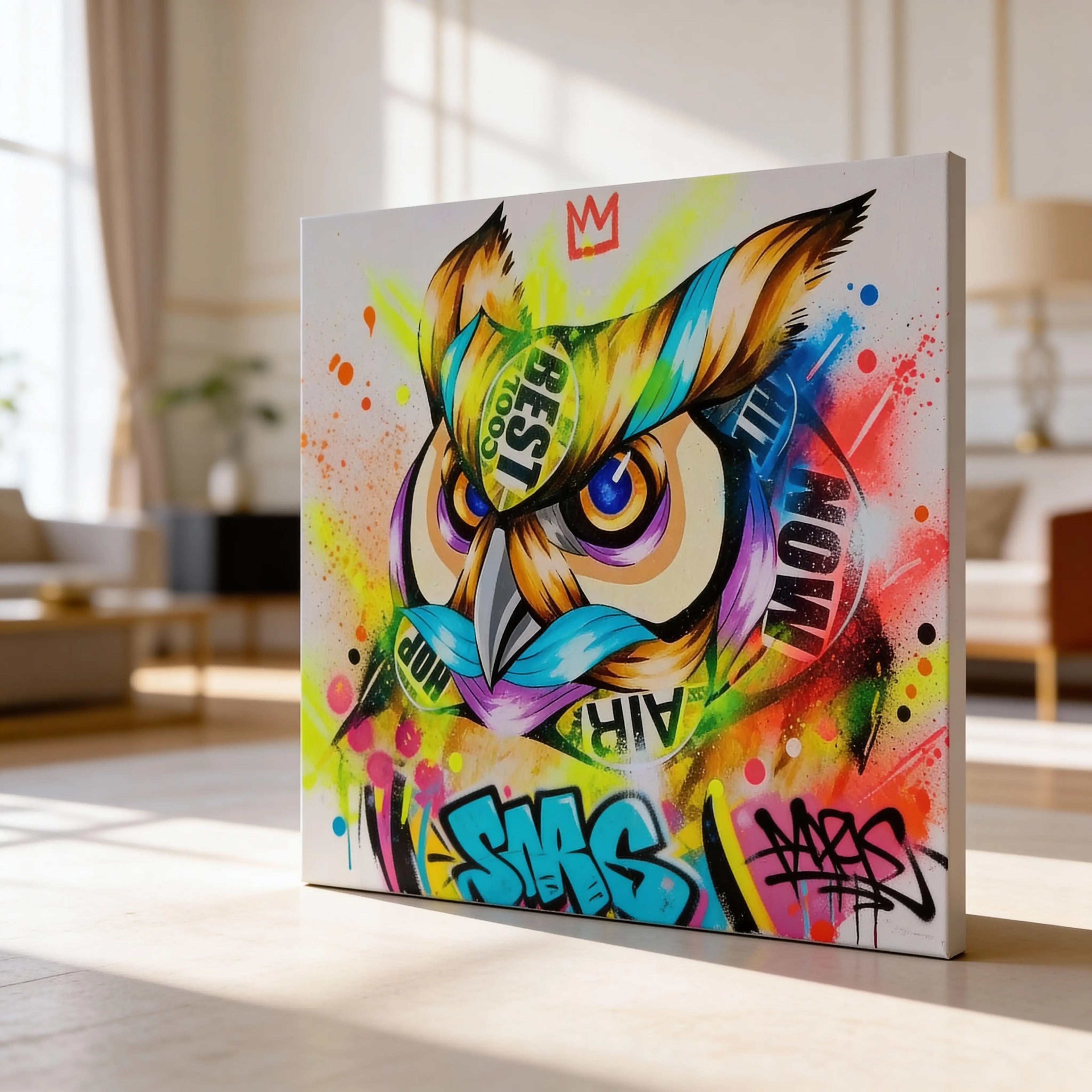 Hustling Sharks DAYBREAK Leinwandbild – Eule mit Schattenfuge Schwarz