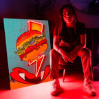 LEDMansion Flash Burger Pop Art LED Wandkunst – Modernes Design 40x60