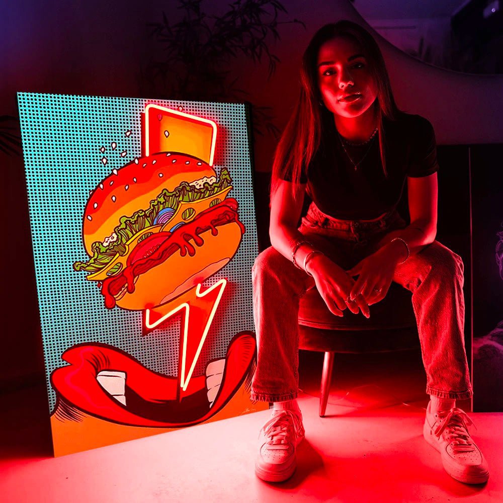 LEDMansion Flash Burger Pop Art LED Wandkunst – Modernes Design 40x60