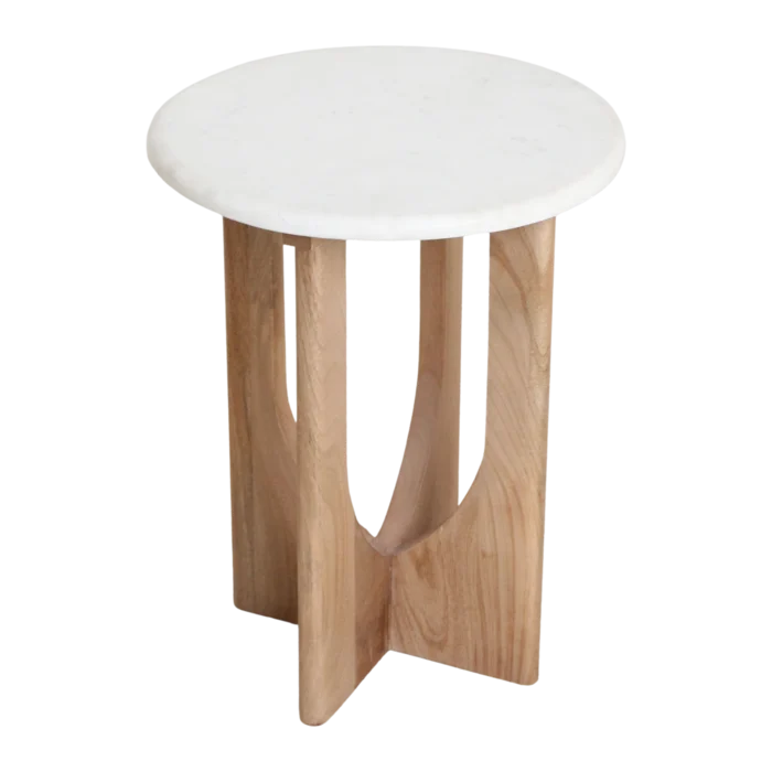Raw Materials Kuching Beistelltisch Marmor weiß & Mangoholz 30x50cm