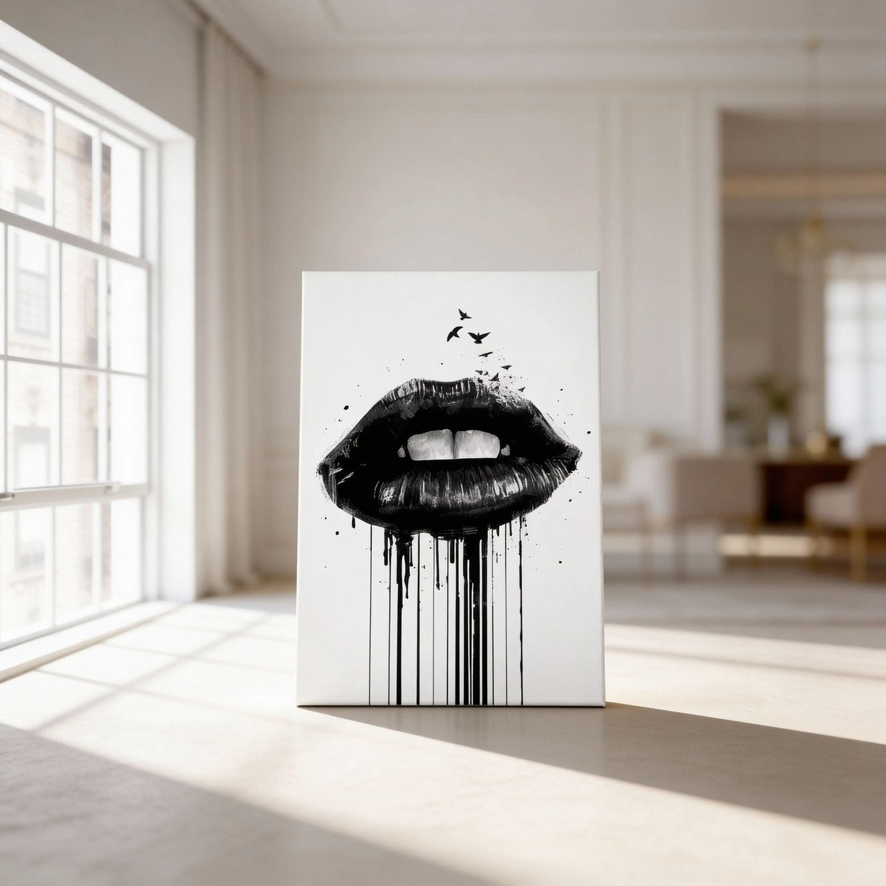 Hustling Sharks Kiss Me Leinwandbild mit Schattenfuge Schwarz Kunst