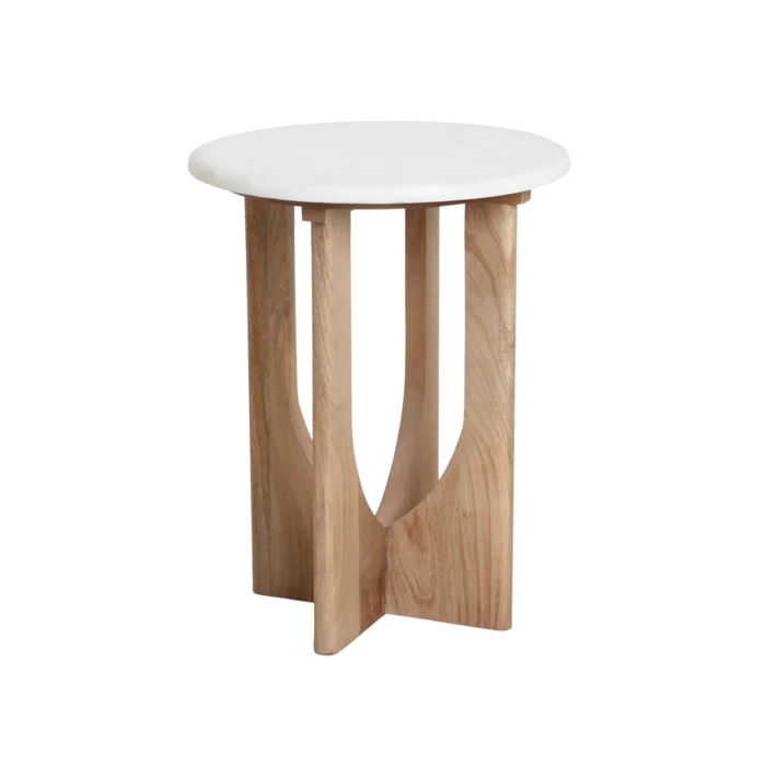 Raw Materials Kuching Beistelltisch Marmor weiß & Mangoholz 30x50cm