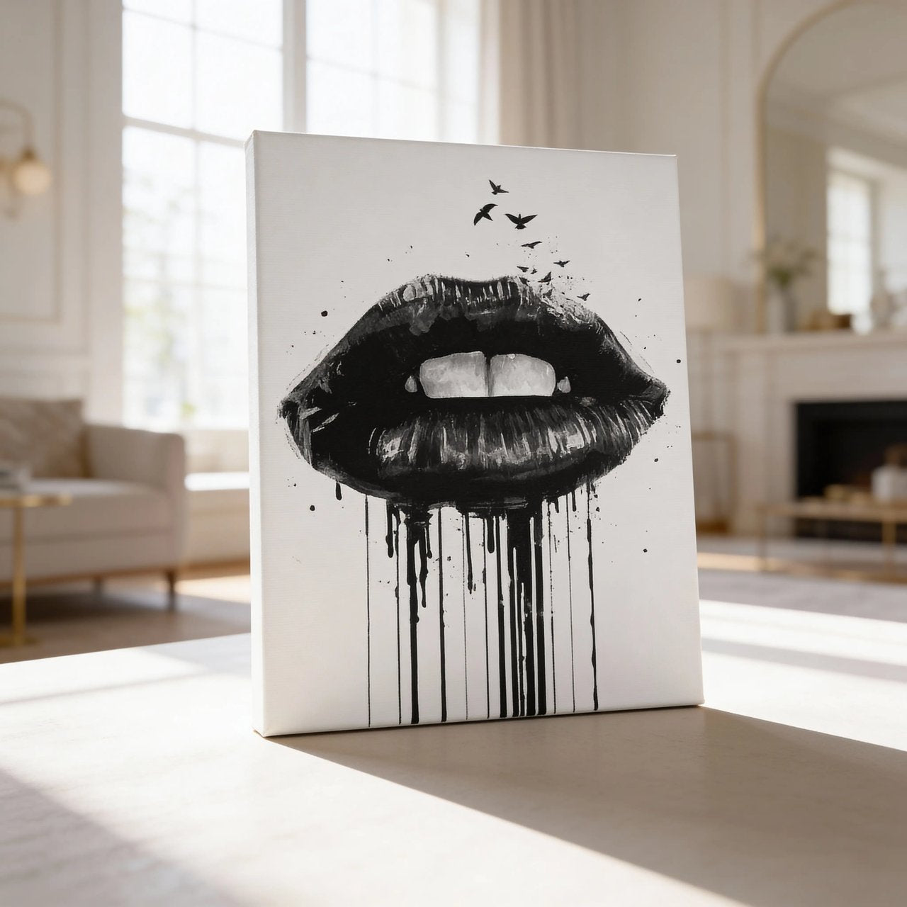 Hustling Sharks Kiss Me Leinwandbild mit Schattenfuge Schwarz Kunst