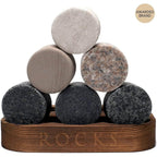 ROCKS Connoisseur’s Whiskey Geschenkset – Twist Kristallgläser & 6 Granit Kühlsteine in Goldfolien-Box
