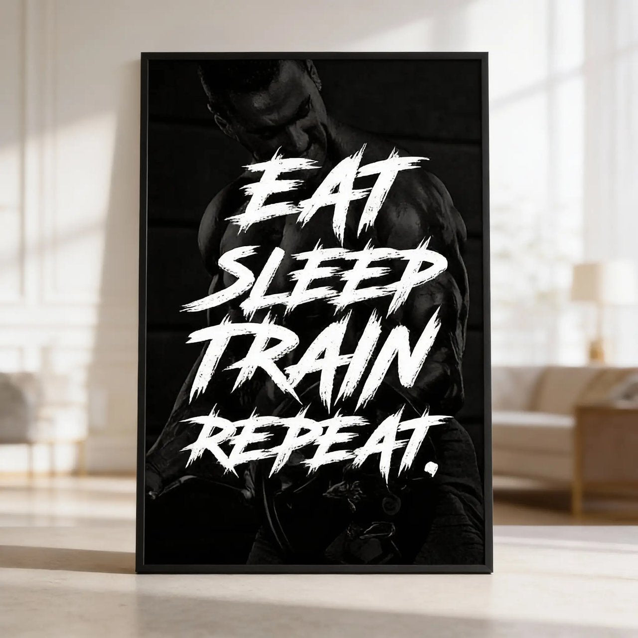 Hustling Sharks Eat Sleep Train Repeat Leinwandbild Silber 30x45cm