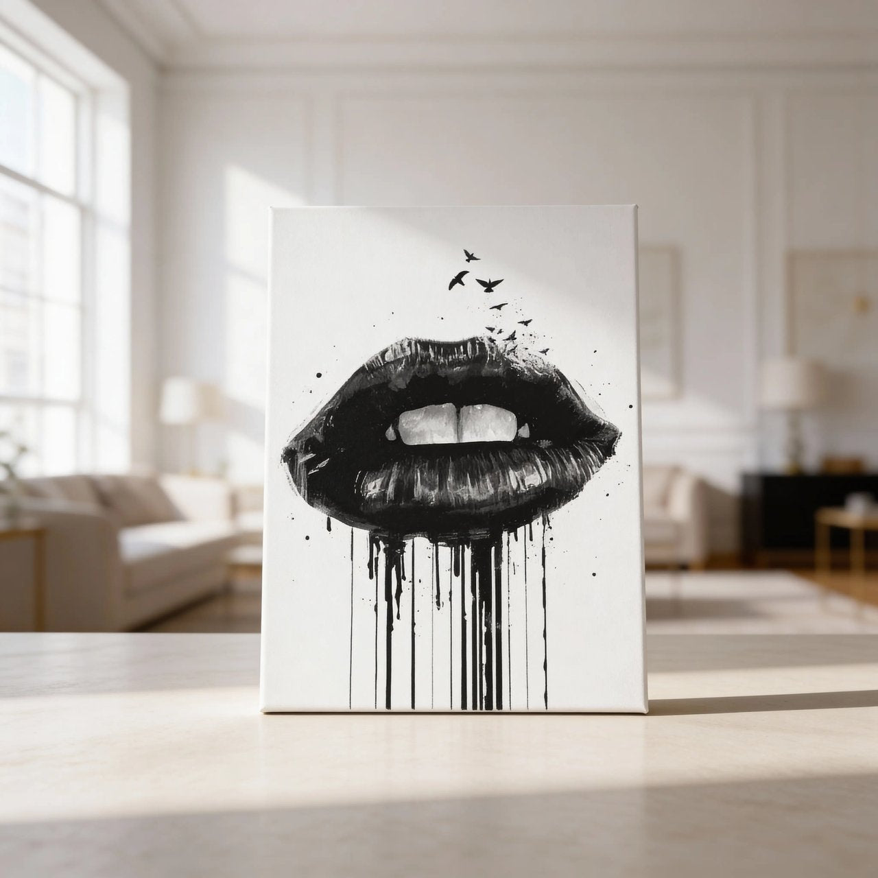 Hustling Sharks Kiss Me Leinwandbild mit Schattenfuge Schwarz Kunst