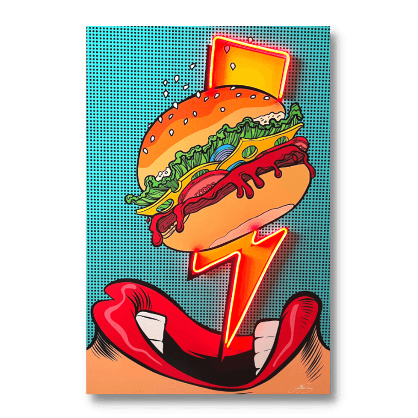 LEDMansion Flash Burger Pop Art LED Wandkunst – Modernes Design 40x60