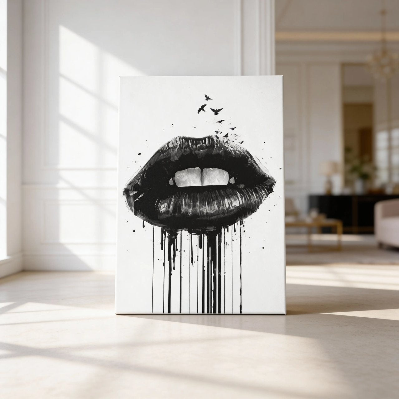 Hustling Sharks Kiss Me Leinwandbild mit Schattenfuge Schwarz Kunst