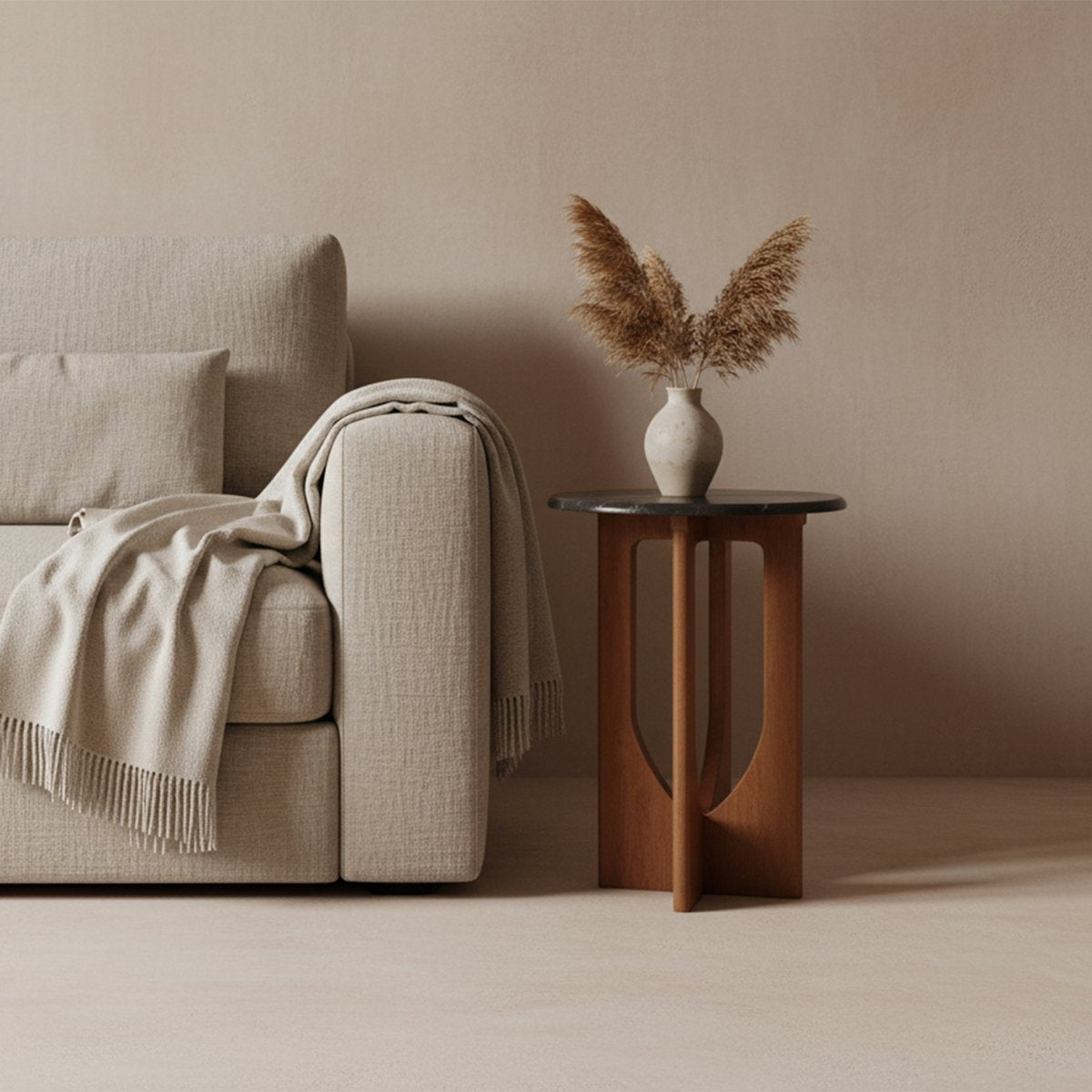 Raw Materials Beistelltisch Brunei Marmor Schwarz & Mangoholz 50cm