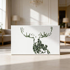 Leinwandbild Hirsch Geometrisch - Low Poly Wandkunst in Grün & Weiß