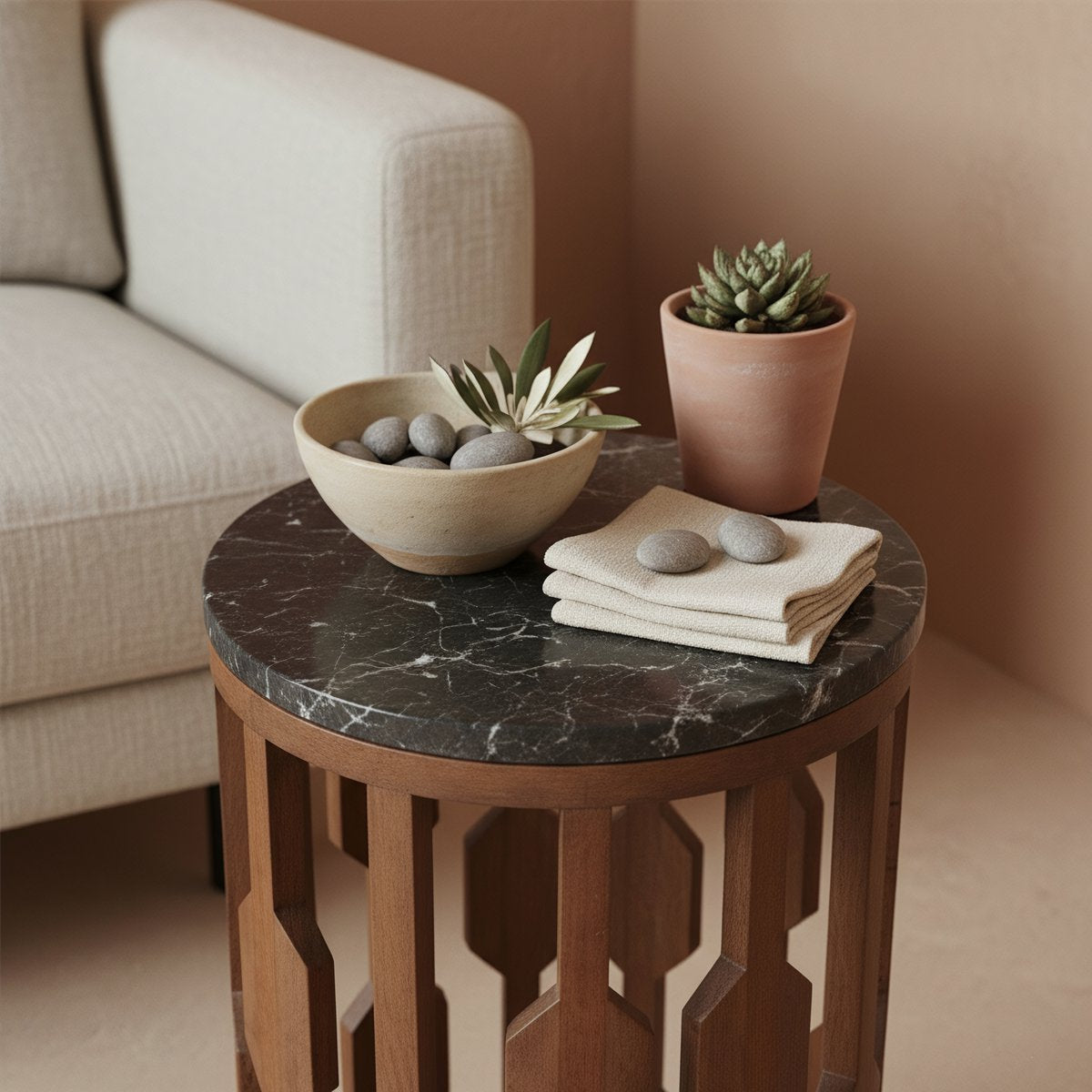 Raw Materials Lampung Beistelltisch Marmor Schwarz 40x40cm Design