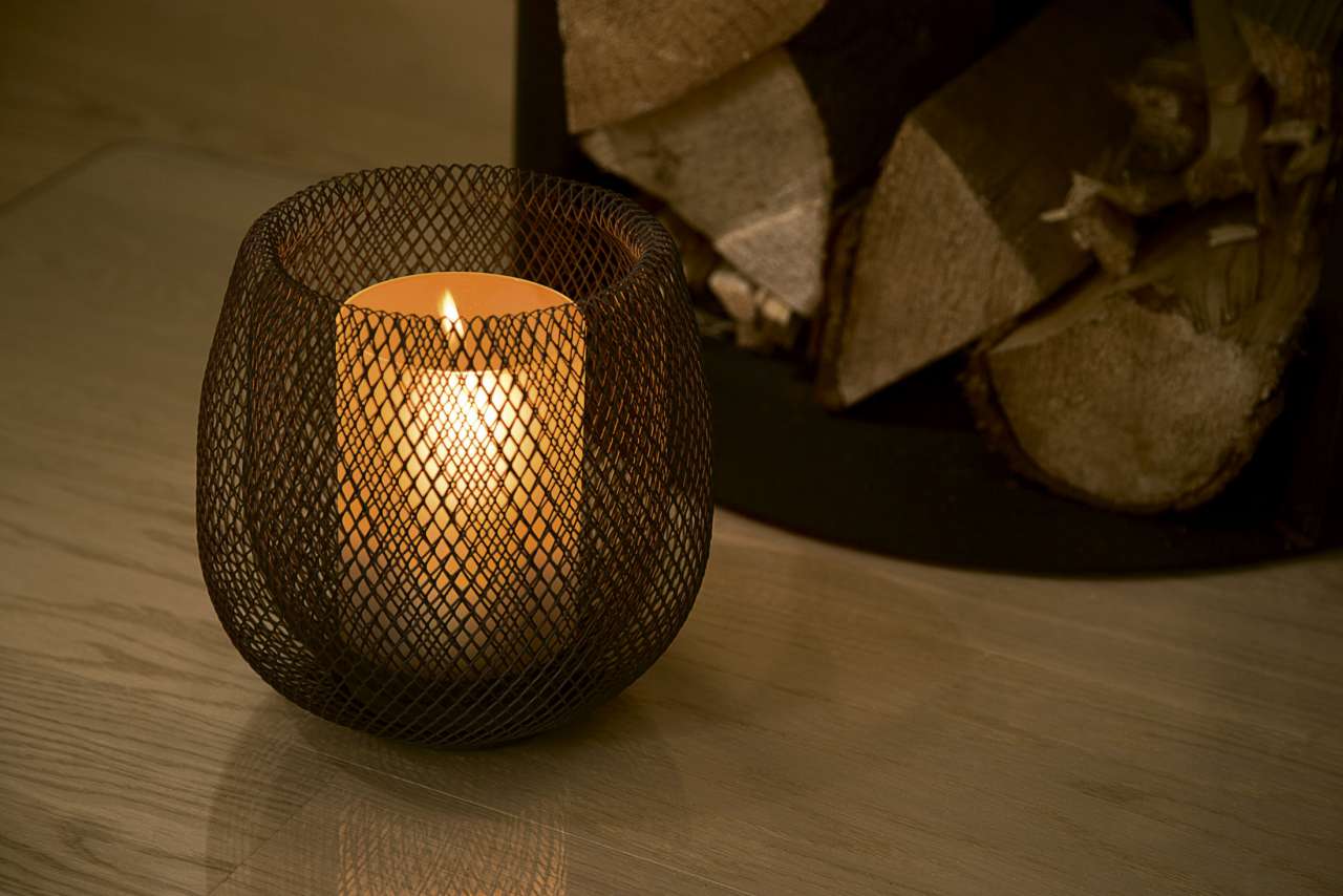 MESH Designer-Windlicht | Indoor & Outdoor | Stahl & Milchglas