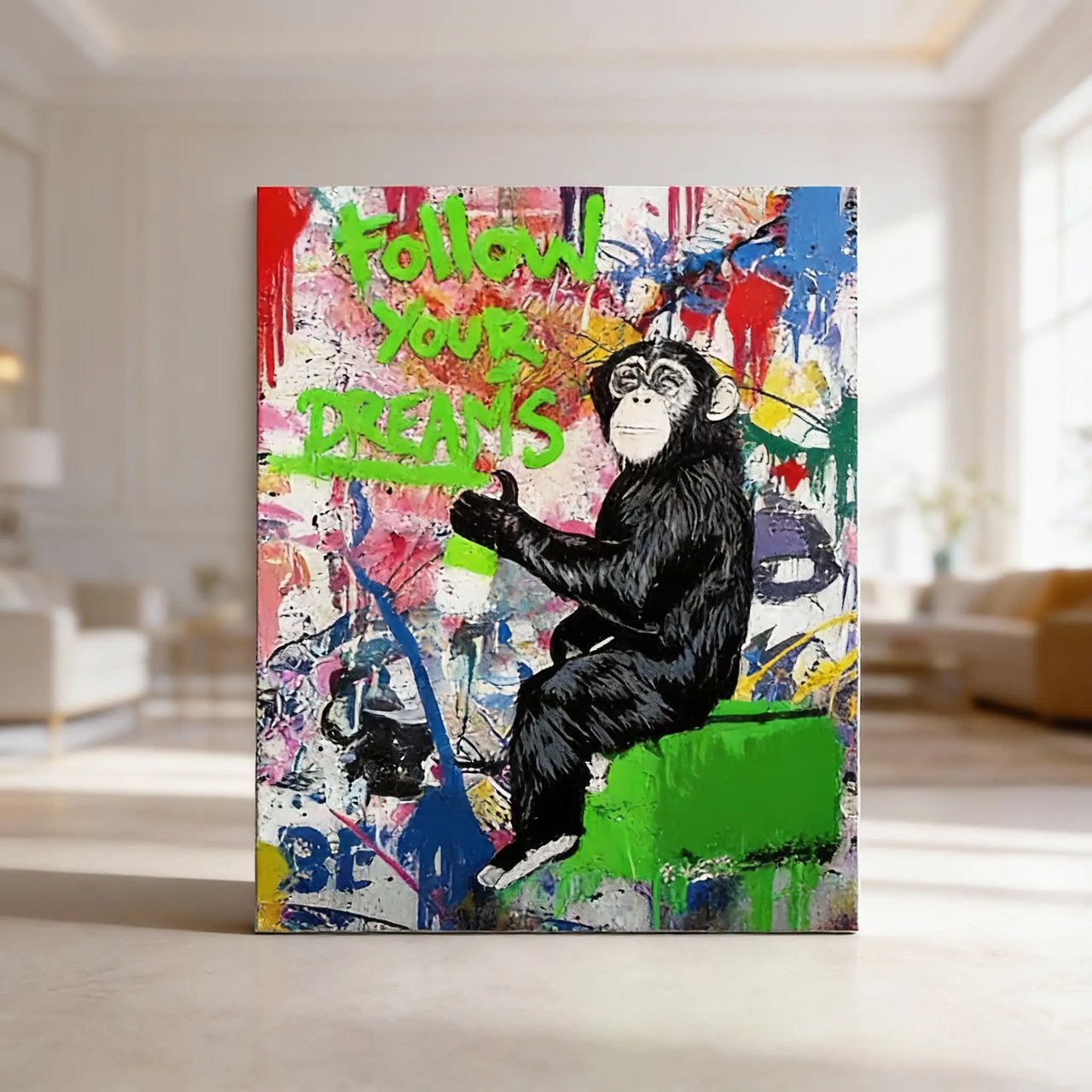 Hustling Sharks FOLLOW YOUR DREAMS Leinwandbild Schattenfuge Silber