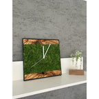 Glückweiser Wanduhr Olivenholz & Islandmoos - 40 cm Designuhr Unikat