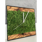 Glückweiser Wanduhr Olivenholz & Islandmoos - 40 cm Designuhr Unikat
