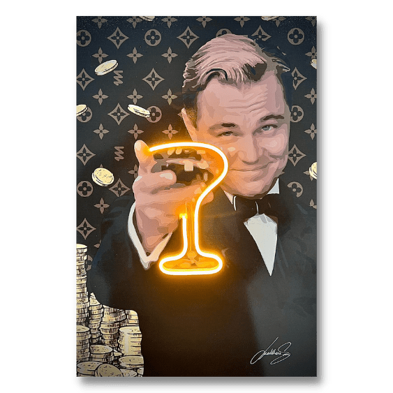 LEDMansion Leonardo DiCaprio Champagner LED Wandbild Pop-Art 40x60cm