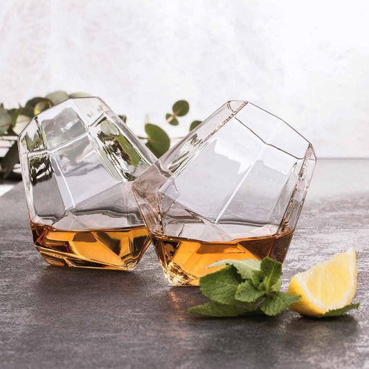 Diamant Whiskeygläser 2er-Set – 250 ml Borosilikat, rotierbares Tasting-Design