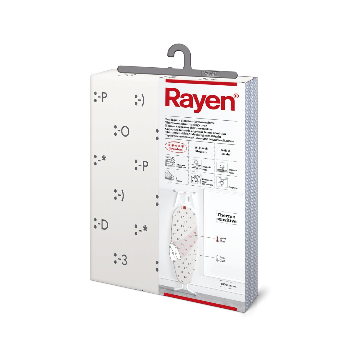 Bügelbrettbezug Thermo Sensitive, 130x47 cm, mit Clip-System, Baumwolle und Schaumstoff