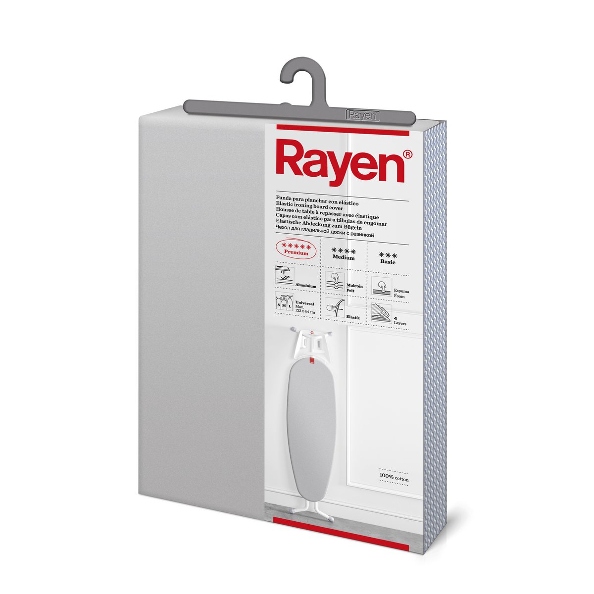 Stretch Bügelbrettbezug - Premium, Schaumstoff- & Filzpolsterung, universelle Größe bis 122x44 cm